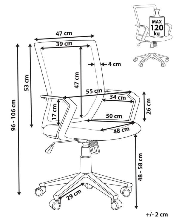 Työtuoli tummansininen 55 x 96-106 x 55 cm verkkokangas muovi säädettävä kääntyvä pyörät