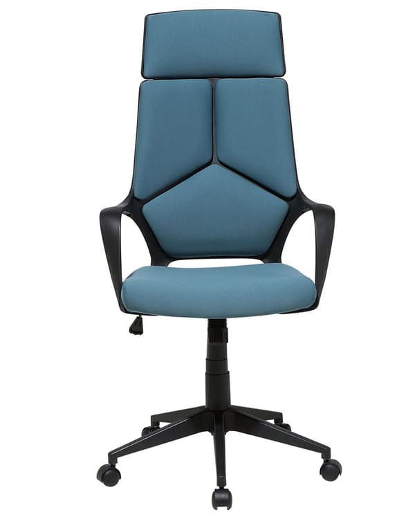 Työtuoli sinivihreä musta kangasverhoilu korkeussäädettävä pyörillä ergonominen moderni