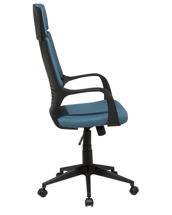 Työtuoli sinivihreä musta kangasverhoilu korkeussäädettävä pyörillä ergonominen moderni