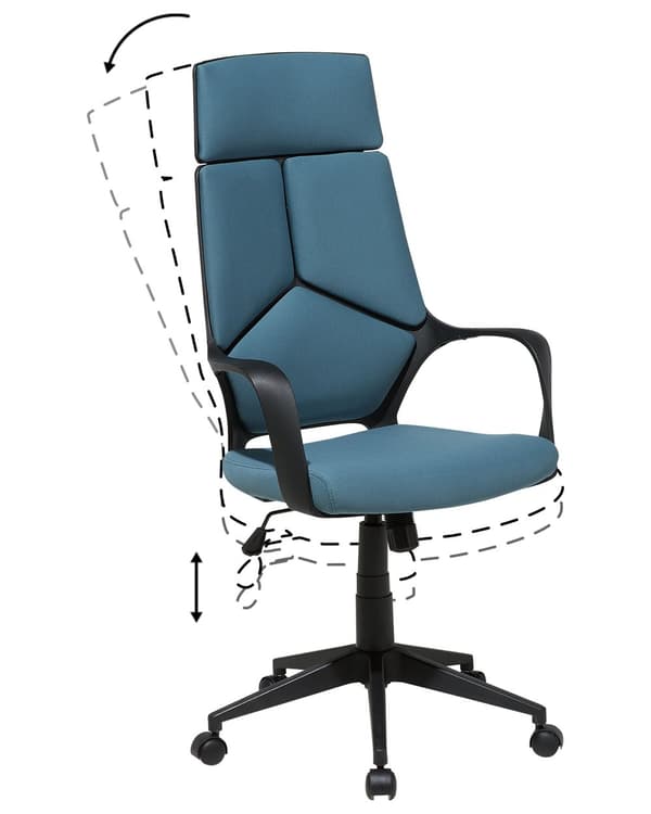 Työtuoli sinivihreä musta kangasverhoilu korkeussäädettävä pyörillä ergonominen moderni