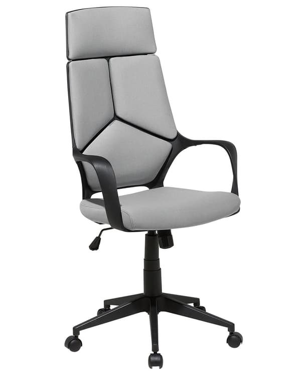 Työtuoli vaaleanharmaa musta kangasverhoilu korkeussäädettävä pyörillä ergonominen moderni