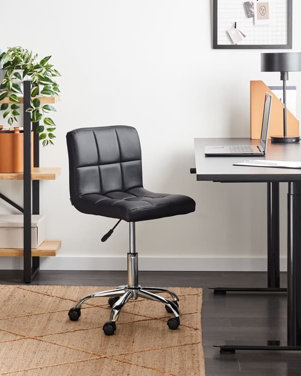 Kontorstol Svart Polyester Metall Ergonomisk Hållbar Nylonhjul