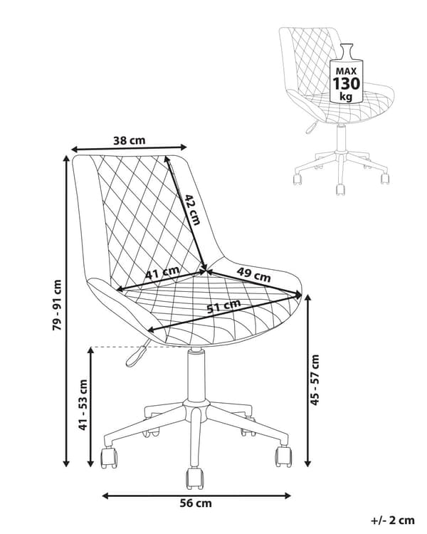 Tuoli kullanruskea 57 x 83-96 x 57 cm keinonahka vaneri metalli timanttitikkaus kääntyvä