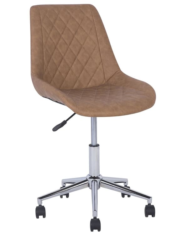 Tuoli kullanruskea 57 x 83-96 x 57 cm keinonahka vaneri metalli timanttitikkaus kääntyvä