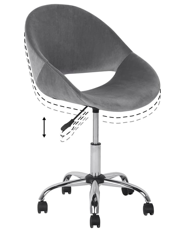 Työtuoli harmaa 62 x 84-96 x 62 cm sametti vaneri metalli säädettävä kääntyvä pyörät