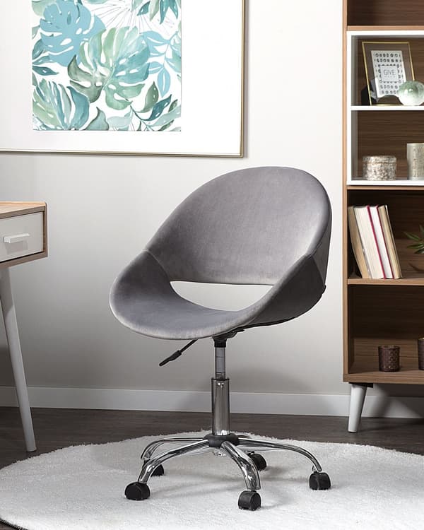 Työtuoli harmaa 62 x 84-96 x 62 cm sametti vaneri metalli säädettävä kääntyvä pyörät