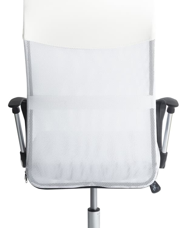 Kontorstol Hvid Sort Polyester Kunstlæder og Sølv Metalstel 114/122 x 63 cm Drejelig Chefstol med Hjul Justerbar Højde og Ryglæn Ergonomisk