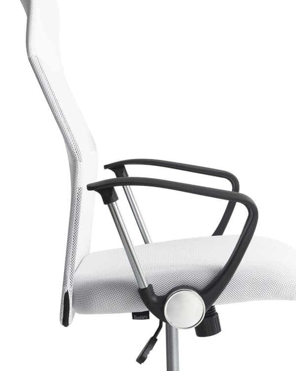 Kontorstol Hvid Sort Polyester Kunstlæder og Sølv Metalstel 114/122 x 63 cm Drejelig Chefstol med Hjul Justerbar Højde og Ryglæn Ergonomisk