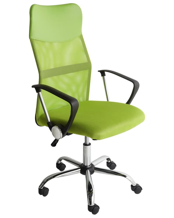 Kontorstol Grøn Sort Polyester Kunstlæder og Sølv Metalstel 114/122 x 63 cm Drejelig Chefstol med Hjul Justerbar Højde og Ryglæn Ergonomisk