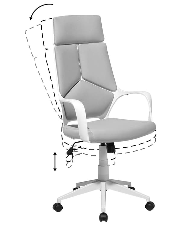 Kontorstol Grå og Hvid Plast Polyester 116/126 x 64 cm Drejeligt Skrivebordsstol til Kontor Soveværelse med Justerbart Sæde og Ryglæn Design