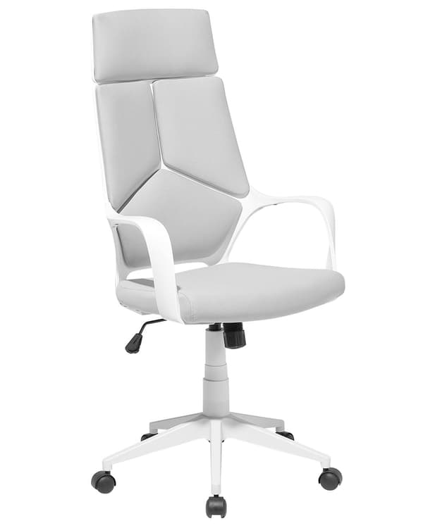 Kontorstol Grå og Hvid Plast Polyester 116/126 x 64 cm Drejeligt Skrivebordsstol til Kontor Soveværelse med Justerbart Sæde og Ryglæn Design