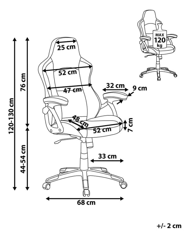 Kontorstol Sort Grå Kunstlæder ø 68 x 120/130 cm Gamerstol med Armlæn Drej Højdejusterbar Ergonomisk Ryglæn Vippefunktion til Drengeværelse