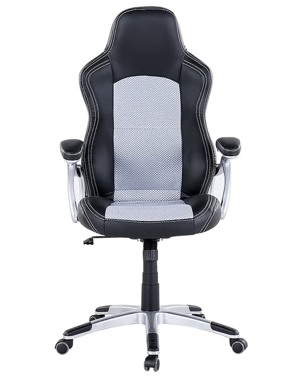 Kontorstol Sort Grå Kunstlæder ø 68 x 120/130 cm Gamerstol med Armlæn Drej Højdejusterbar Ergonomisk Ryglæn Vippefunktion til Drengeværelse