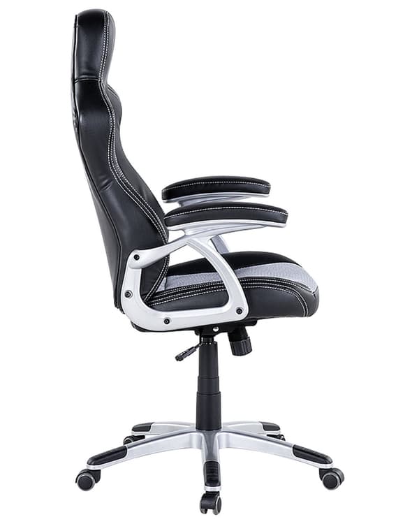 Kontorstol Sort Grå Kunstlæder ø 68 x 120/130 cm Gamerstol med Armlæn Drej Højdejusterbar Ergonomisk Ryglæn Vippefunktion til Drengeværelse