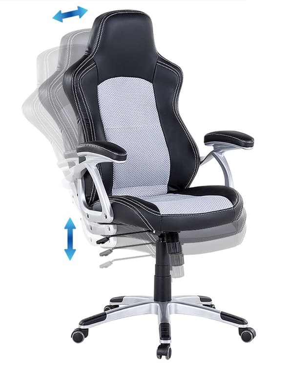 Kontorstol Sort Grå Kunstlæder ø 68 x 120/130 cm Gamerstol med Armlæn Drej Højdejusterbar Ergonomisk Ryglæn Vippefunktion til Drengeværelse