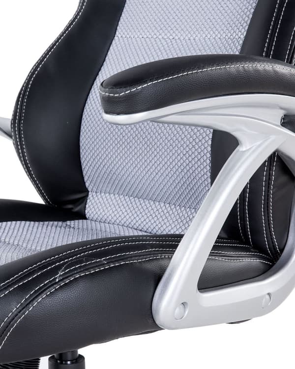 Kontorstol Sort Grå Kunstlæder ø 68 x 120/130 cm Gamerstol med Armlæn Drej Højdejusterbar Ergonomisk Ryglæn Vippefunktion til Drengeværelse