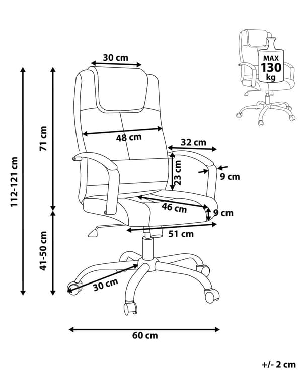 Drejelig kontorstol beige øko-læder justerbar i højden højt ergonomisk ryglæn med nakkestøtte armlæn