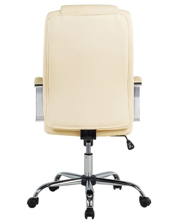 Drejelig kontorstol beige øko-læder justerbar i højden højt ergonomisk ryglæn med nakkestøtte armlæn