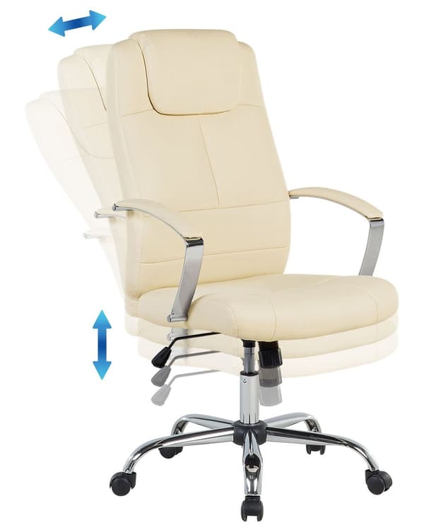 Drejelig kontorstol beige øko-læder justerbar i højden højt ergonomisk ryglæn med nakkestøtte armlæn