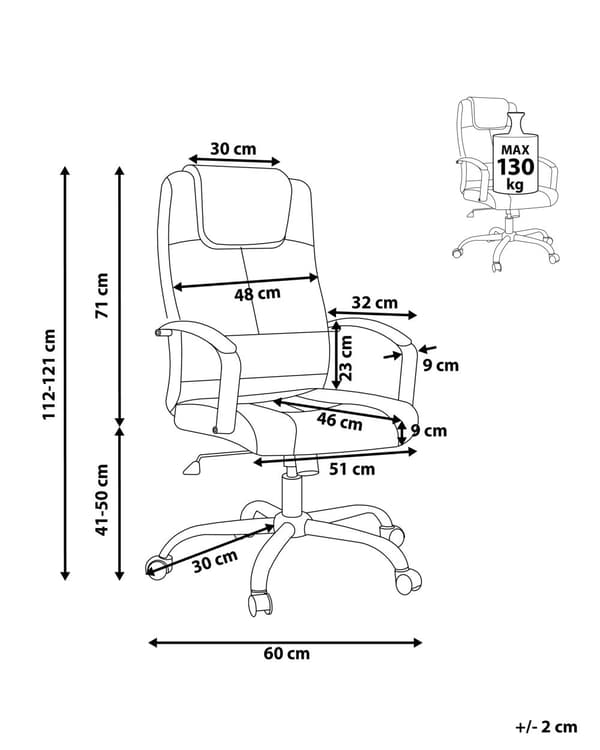 Drejelig sort kontorstol i imiteret læder højdejusterbar højt ergonomisk ryglæn med nakkestøtte armlæn