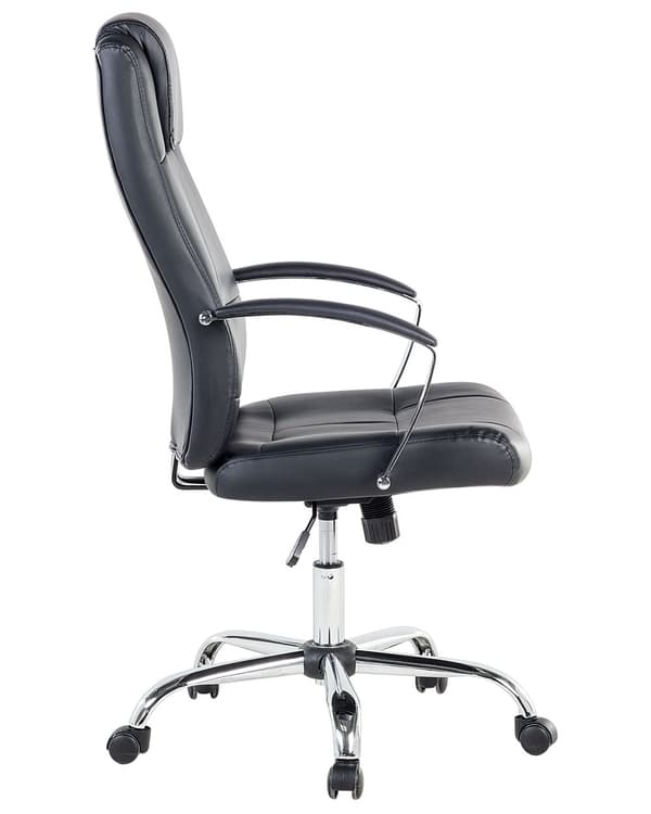 Drejelig sort kontorstol i imiteret læder højdejusterbar højt ergonomisk ryglæn med nakkestøtte armlæn