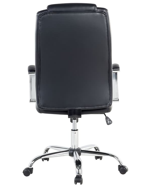 Drejelig sort kontorstol i imiteret læder højdejusterbar højt ergonomisk ryglæn med nakkestøtte armlæn
