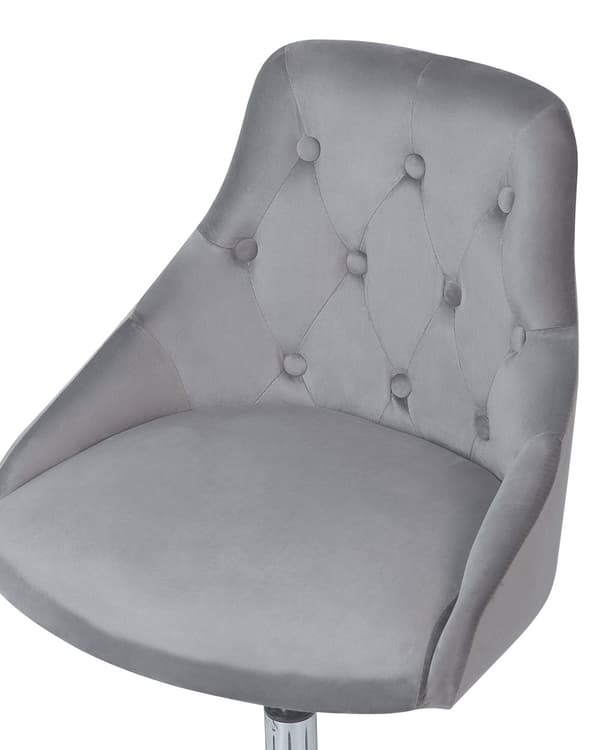 Työtuoli harmaa sametti verhoiltu 60 x 75-85 cm säädettävä pyörillä kääntyvä napitettu glamour
