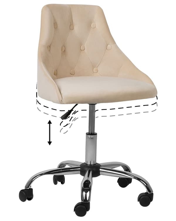 Työtuoli beige sametti verhoiltu 60 x 75-85 cm säädettävä pyörillä kääntyvä napitettu glamour