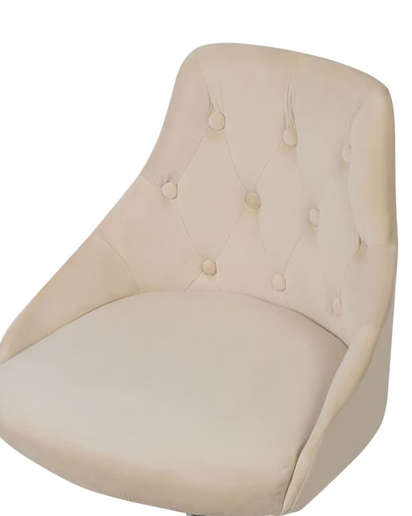 Työtuoli beige sametti verhoiltu 60 x 75-85 cm säädettävä pyörillä kääntyvä napitettu glamour