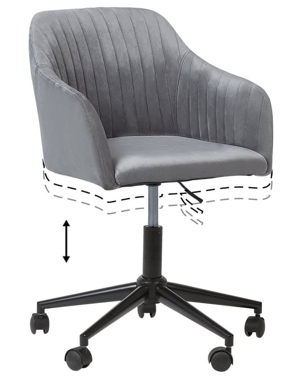 Työtuoli harmaa sametti verhoiltu ⌀ 64 x 79-89 cm korkeussäädettävä kääntyvä pyörillä turvajarru moderni