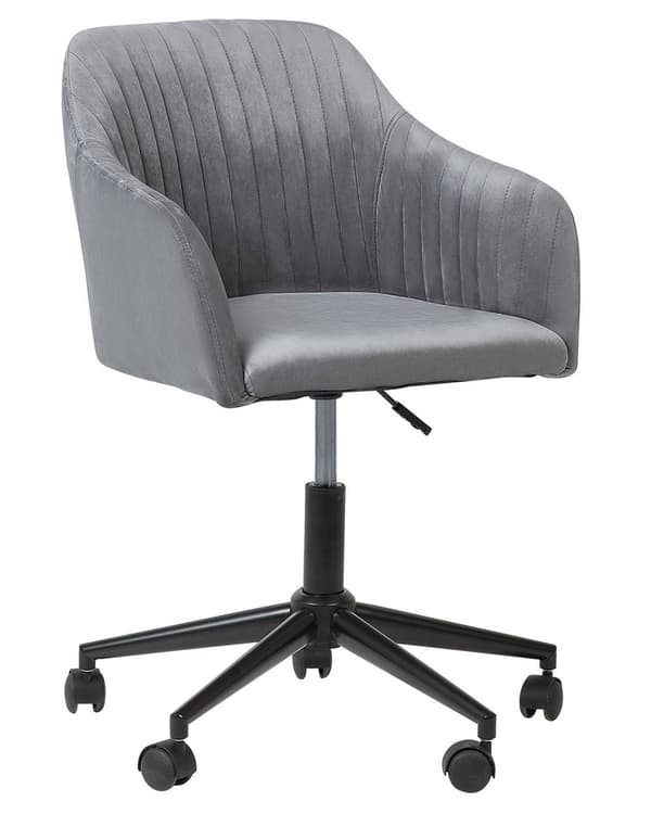 Työtuoli harmaa sametti verhoiltu ⌀ 64 x 79-89 cm korkeussäädettävä kääntyvä pyörillä turvajarru moderni