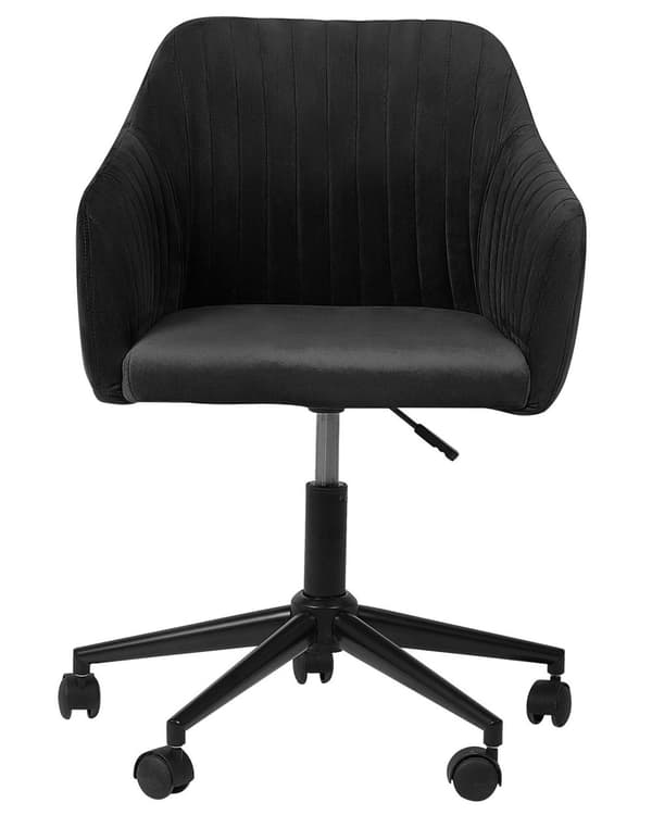 Työtuoli musta sametti verhoiltu ⌀ 64 x 79-89 cm korkeussäädettävä kääntyvä pyörillä turvajarru moderni
