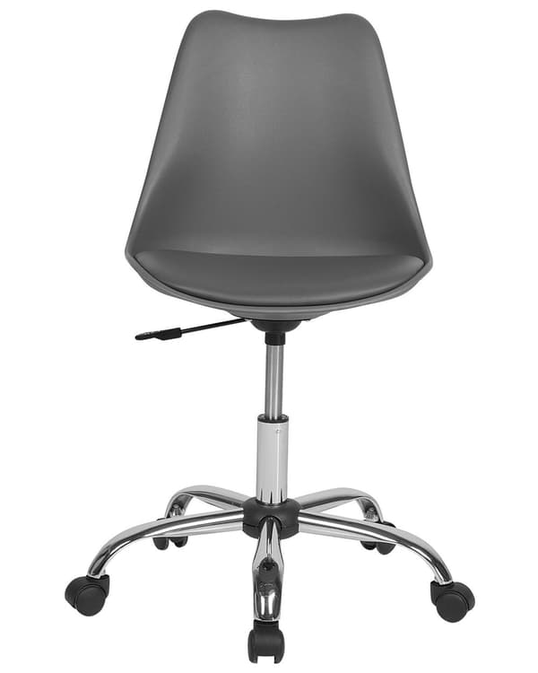 Skrivebordsstol Grå Plast og Sølv Metal Sæt 79 x 60 cm Dekorativ Skalstol med Hjul Kunstlæder Sæde Spisestue Køkken Kontorstol Skandinavisk