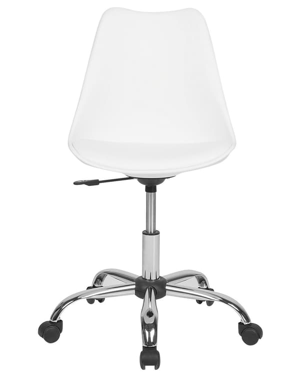 Skrivebordsstol Hvid Plast og Sølv Metal Sæt 79 x 60 cm Dekorativ Skalstol med Hjul Kunstlæder Sæde Spisestue Køkken Kontorstol Skandinavisk