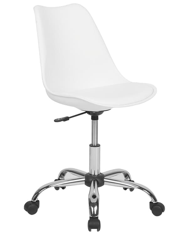 Skrivebordsstol Hvid Plast og Sølv Metal Sæt 79 x 60 cm Dekorativ Skalstol med Hjul Kunstlæder Sæde Spisestue Køkken Kontorstol Skandinavisk