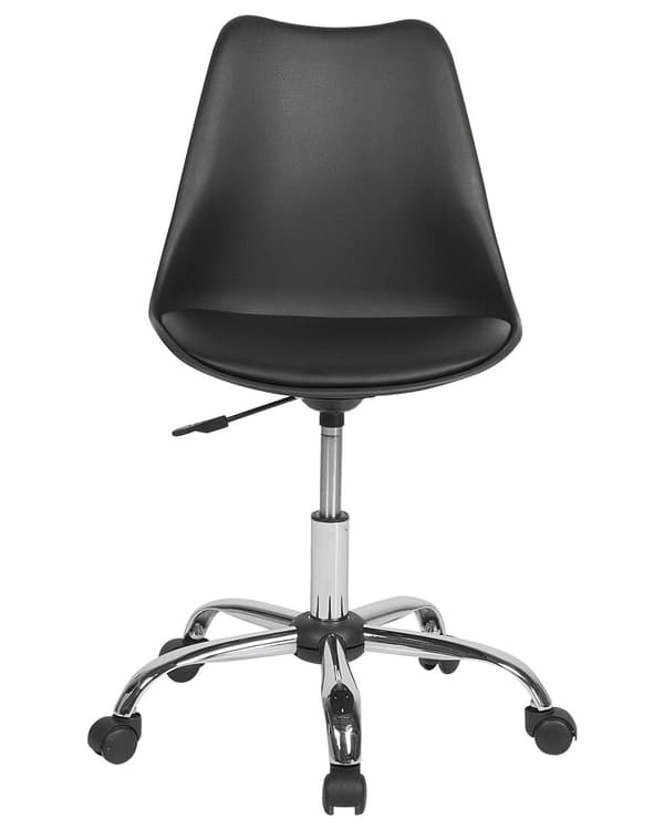 Skrivebordsstol Sort Plast og Sølv Metal Sæt 79 x 60 cm Dekorativ Skalstol med Hjul Kunstlæder Sæde Spisestue Køkken Kontorstol Skandinavisk