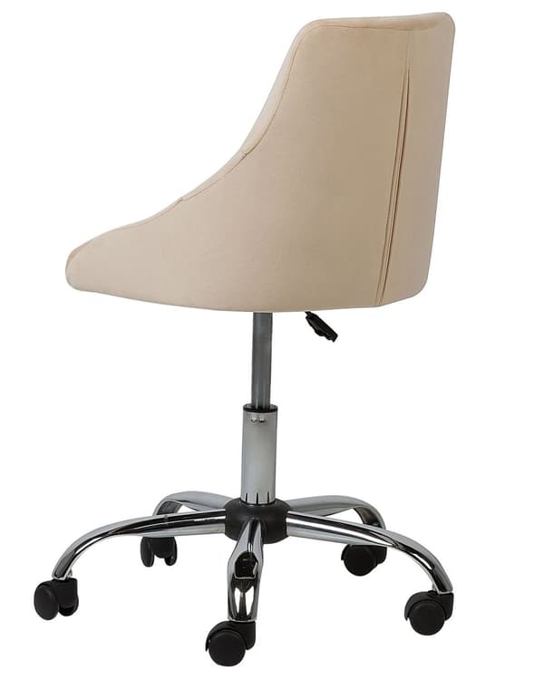 Snurrande Kontorsstol Beige Sammet Justerbar Höjd Knäppt Baksida