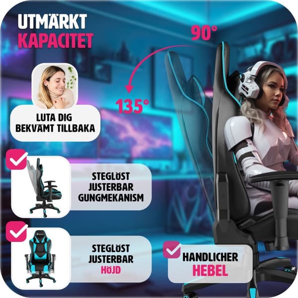Premium Gamingstol Twink - svart/azurblå