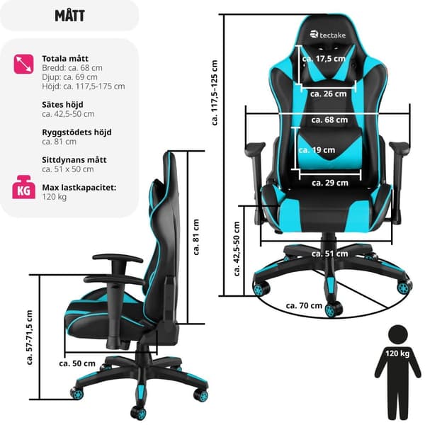 Premium Gamingstol Twink - svart/azurblå