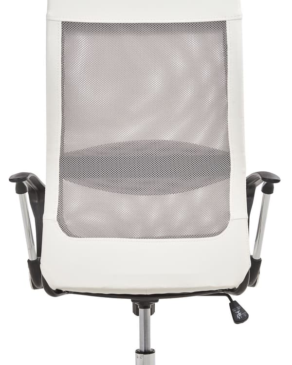 Työtuoli valkoinen keinonahka verhoiltu säädettävä kääntyvä kallistuva ergonominen pyörillä moderni tyyli