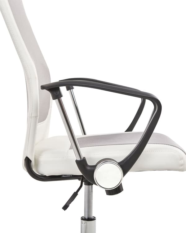 Työtuoli valkoinen keinonahka verhoiltu säädettävä kääntyvä kallistuva ergonominen pyörillä moderni tyyli