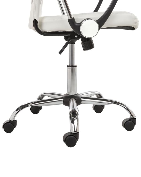 Työtuoli valkoinen keinonahka verhoiltu säädettävä kääntyvä kallistuva ergonominen pyörillä moderni tyyli