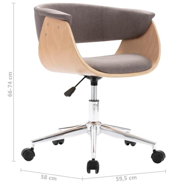 vidaXL Snurrbar kontorsstol taupe böjträ och tyg