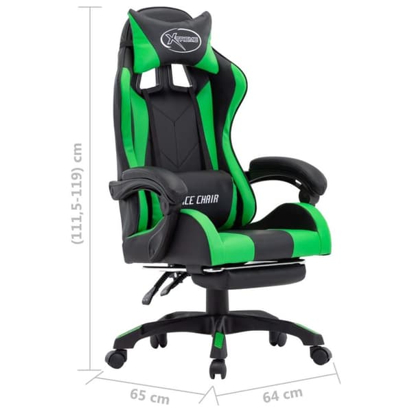 vidaXL Gamingstol med fotstöd grön och svart konstläder