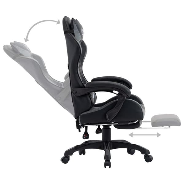 vidaXL Gamingstol med fotstöd grå och svart konstläder