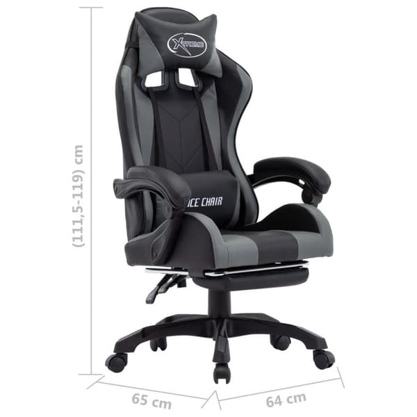 vidaXL Gamingstol med fotstöd grå och svart konstläder