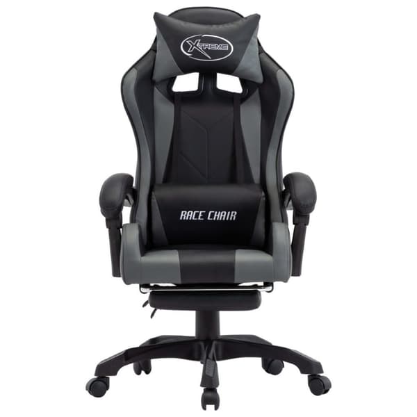 vidaXL Gamingstol med fotstöd grå och svart konstläder