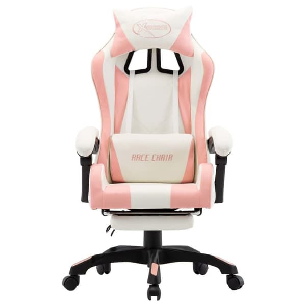 vidaXL Gamingstol med fotstöd rosa och vit konstläder