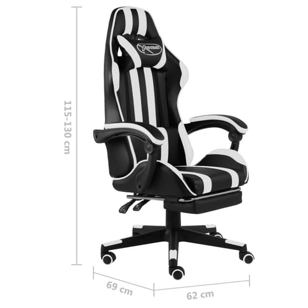 vidaXL Gamingstol med fotstöd svart och vit konstläder