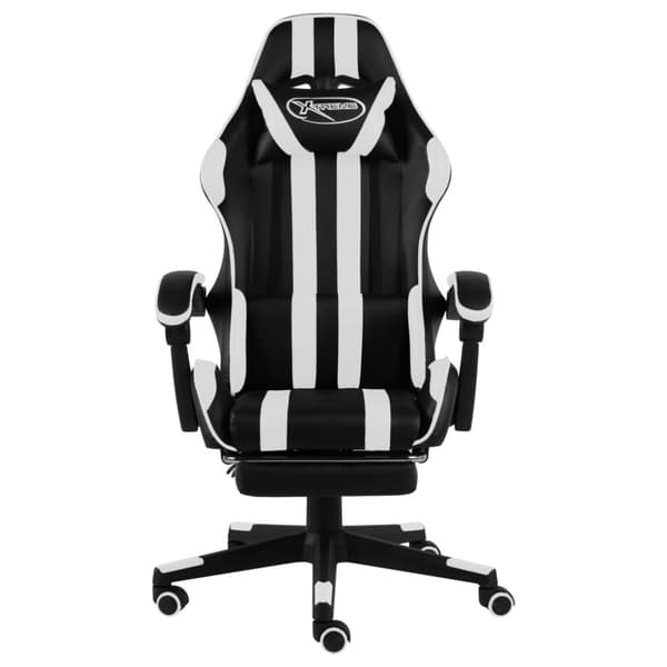 vidaXL Gamingstol med fotstöd svart och vit konstläder